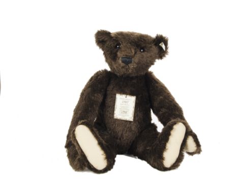 A Steiff Limited Edition British Collector’s 1907 dark brown Teddy Bear, in original box with certificate, 93 of 3000, 1993