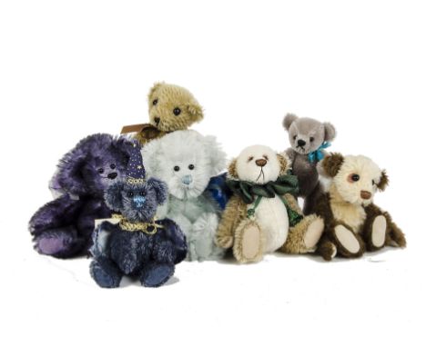 Seven small Artist Teddy Bears: including an Ollie Bears Bamboo - 5½in. (14cm.) high; three Fairy Land Bears; and a Puzzle Be