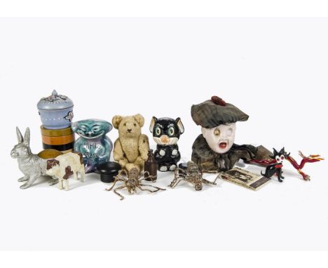An Ooloo (cat friend of Bonzo) perfume bottle, with removable head - 3in. (7.5cm.) high; a Typhoid Mary; two composition and 