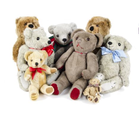 Various Teddy Bears: two yellow tagged Steiff soft stuffed grizzly bears; Nonsuch Bears - two Reading and an Oxford with cert