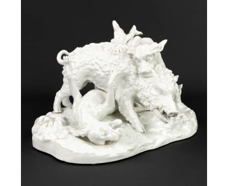 Capodimonte, After Jean-Baptiste OUDRY (1686-1755) 'Hunting Scne' and made of glazed porcelain. Marked Capodimonte and made d