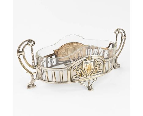 A table centrepiece, Jardinire made of silver-plated metal and cut glass in art nouveau style. The first half of the 20th cen