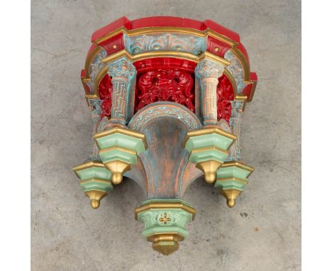 A wall console used as a stand for a statue, made of patinated terracotta. (40 x 55 x 58cm)