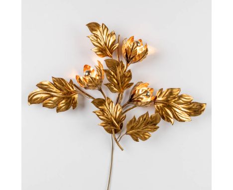 Hans K…GL (XX-XXI) 'Mid-century wall lamp' with leaves and flowers, gold-plated metal. Circa 1970. (62 x 84cm)