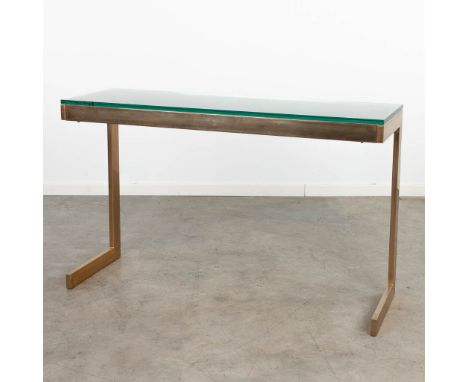 Belgo Chrom. a mid-century console table, gilt metal and glass. Circa 1970. Condition: Chip to the glass.  (40 x 120 x 74cm)