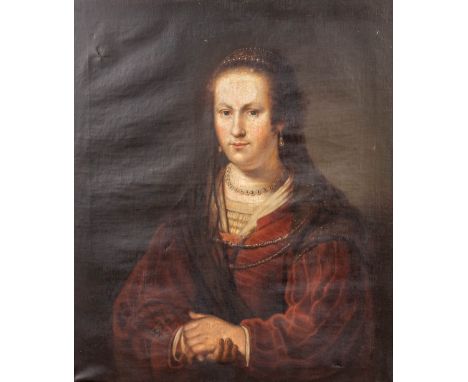 An antique portrait of a lady, oil on canvas. 18th century. No signature found. (69 x 80cm)