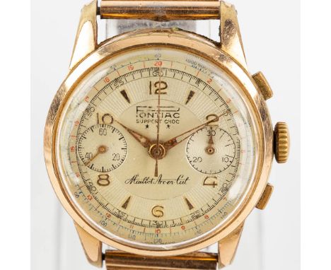 Pontiac, a chronograph men'sÊwristwatch marked 'Pontiac Support Choc, Maillot Arc en Ciel'. Case made of gold-plated metal, c