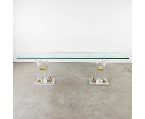 Charles HOLLIS JONES (1945)(attr.) a vintage console table made of glass and acryl. Finished with gold-plated elements.ÊThe s