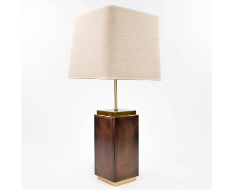 A table lamp made of patinated copper in the style of Romeo Rega. 20th century. (16 x 16 x 83cm)