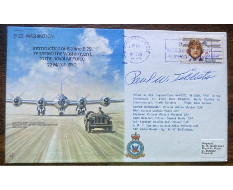 WW2 Paul Tibbets pilot of Enola Gay signed Bomber cover, Dropped First atomic bomb. First Day Cover. US Air Force. Good condi