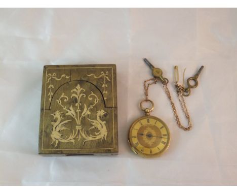 An 18 carat gold cased ladies pocket watch, the dial set with Roman numerals and inscribed "Matthey Geneva", housed in a parq