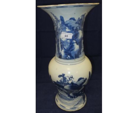 A large Kangxi blue and white vase decorated in under glaze blue with landscapes CONDITION REPORTS Extensive damage and losse