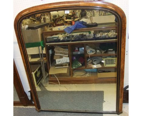 A late Victorian walnut and inlaid dome top mantel mirror