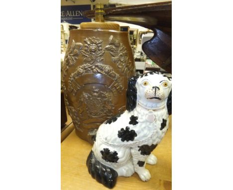 A 19th Century Doulton style salt-glazed stoneware barrel depicting Scottish and English Union, bearing Royal Coat of Arms, f