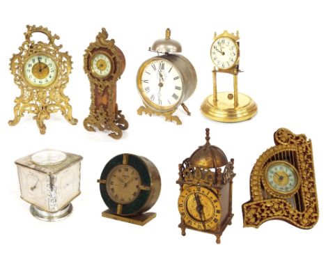 The British United Clock Co Limited pierced brass mantel clock timepiece, 11" high; also a miniature longcase clock by the sa