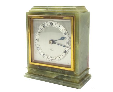 Elliott green onyx mantel clock, the silvered square dial plate and chapter ring within a stepped case, 6" high