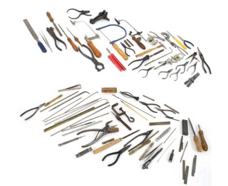 Quantity of various tools, including many differing pairs of pliers, hacksaws and files etc