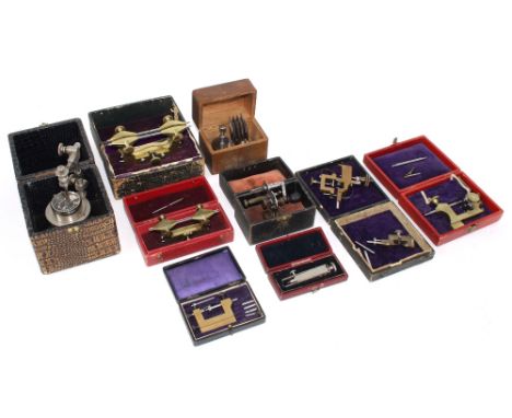 Quantity of small cased clock tools, including two small brass depthing tools etc