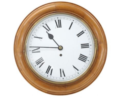 Walnut single fusee 12" wall dial clock, within a turned surround