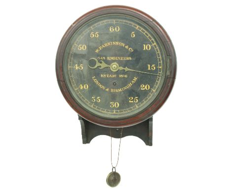 Interesting mahogany single train 12" wall dial factory clock inscribed W. Parkinson &amp; Co, Gas Engineers, Estabd 1816, Lo
