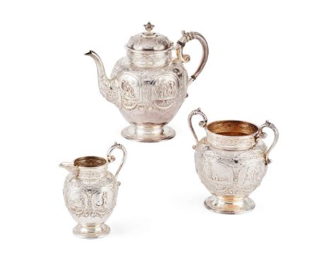  AN EDWARDIAN THREE-PIECE TEA-SERVICE JAMES REID & CO., RETAILED BY EDWARD AND SONS, GLASGOW 1901 comprising a teapot, twin-h