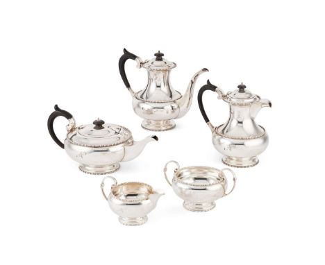  A MATCHED GEORGE V FIVE-PIECE COFFEE & TEA-SERVICE WALKER & HALL, SHEFFIELD 1914/1915/1916 comprising a water pot, coffee po