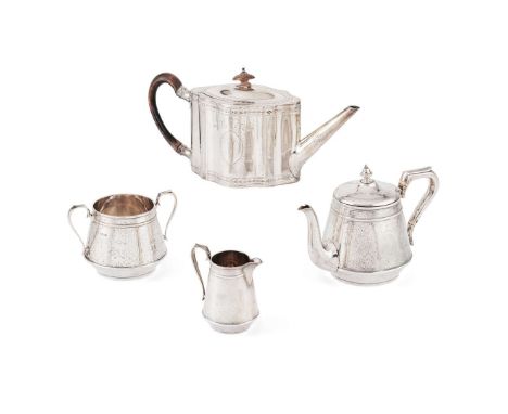  A THREE-PIECE TEA-SERVICE MARTIN & HALL, SHEFFIELD 1891 comprising teapot, twin-handled sugar basin and milk jug, all of tap