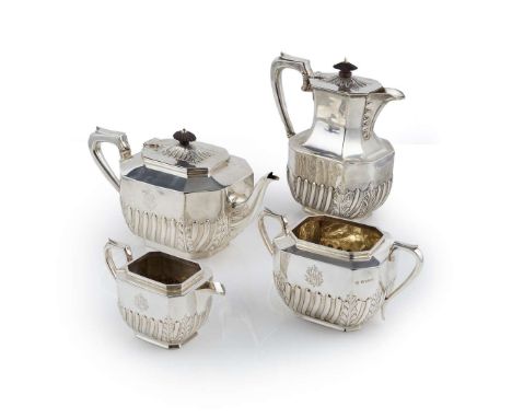  A VICTORIAN FOUR-PIECE TEA-SERVICE THOMAS BRADBURY & SONS. LTD., LONDON 1889 comprising a water pot, teapot, twin-handled su