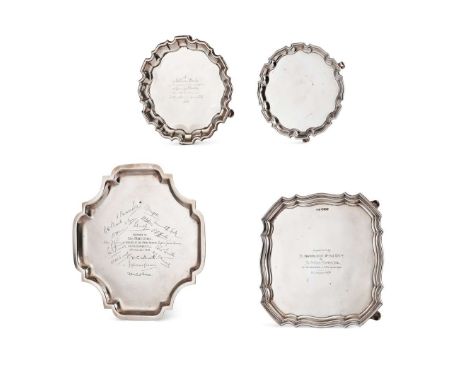  A COLLECTION OF EARLY 20TH CENTURY WAITERS AND CARD TRAYS  to include a waiter, Williams Ltd, Birmingham 1923, of moulded ou