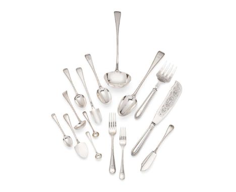  A MATCHED SET OF VICTORIAN BEAD EDGE FLATWARE GEORGE ADAMS, LONDON VARIOUS DATES comprising a soup ladle, a pair of fish ser