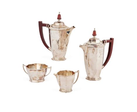  A CASED MATCHED 1920s FOUR-PIECE COFFEE-SERVICE ADIE BROS, BIRMINGHAM 1920/1921 comprising a coffee pot, a waterpot, a twin-