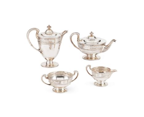  A GEORGE V FOUR-PIECE TEA-SERVICE GEORGE EDWARD & SON, GLASGOW 1914 comprising, a teapot, waterpot, twin-handled sugar basin