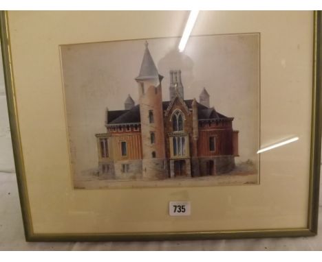 19thC school an architectural drawing of a castle from the AJ  Davies 8.5” x 11”  ex Avery library Columbia University     