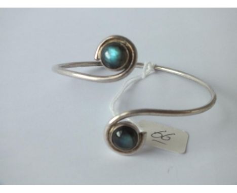 Silver iridescent stone set bangle     