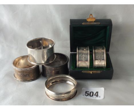 Pair of engine turned napkin rings, etc.    