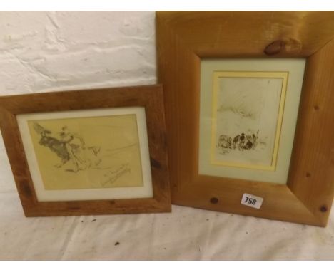 Domenico Morelli “A Pen Sketch of Figures” 5” x 3.5” &amp; “A Pencil Sketch of Bullfight”       