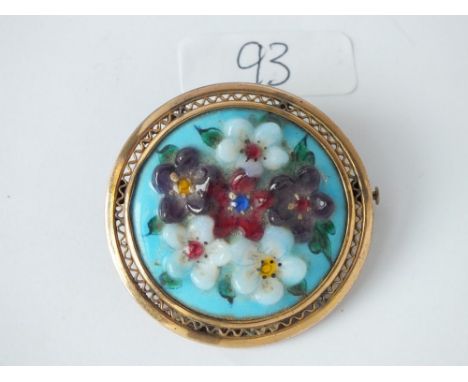 Large circular floral enamel brooch signed  BIJOUX GL LE CHEYLARD ARDECHE     
