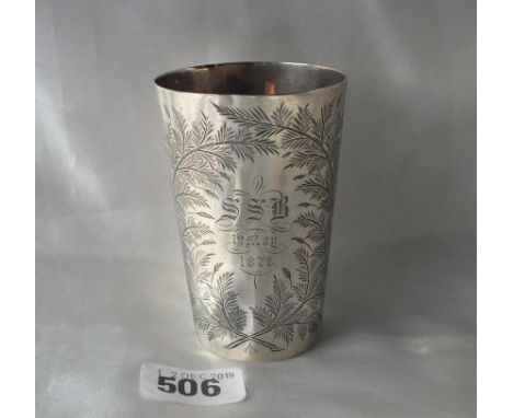 Victorian thimble fern engraved beaker, 3.5” high Lon 1877 by CB 100g