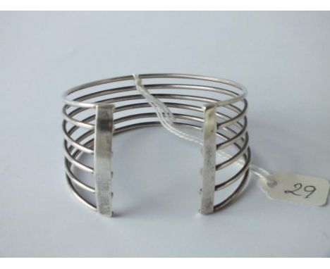 Wide silver 6 bar torque bangle     