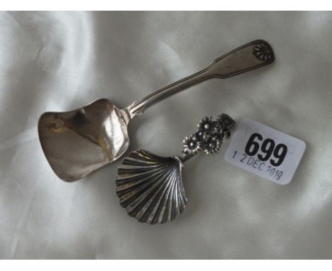 Georgian fiddle pattern caddy spoon, B’ham by GU, also another 