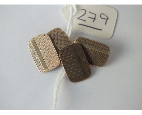 Another pair of 9ct cufflinks, engine turned and oblong  - 4.1gms 