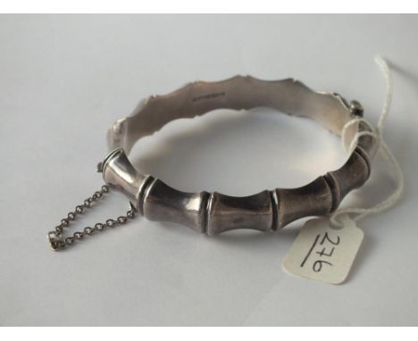 Hinged bamboo effect silver bangle      