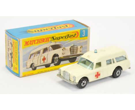 Matchbox Superfast 3a Mercedes Benz Binz Ambulance - off-white body with red cross door labels, pale blue windows &amp; roof-