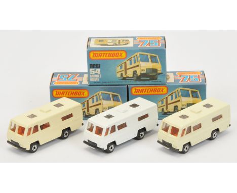Matchbox Superfast 54d Mobile Home group (1) white body, brown side opening door, orange interior, gloss black base with dot 