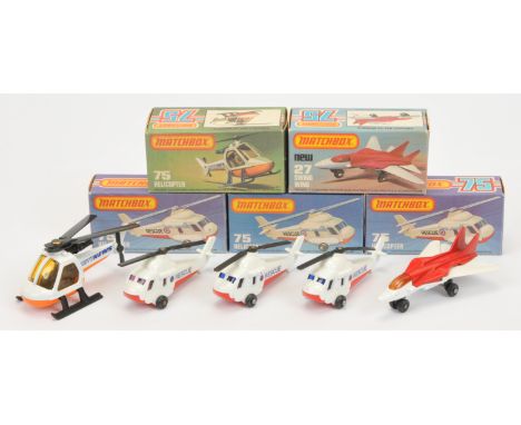 Matchbox Superfast Aircraft group (1) 75c RAF Rescue Seasprite Helicopter - white body, red plastic base, black plastic wheel
