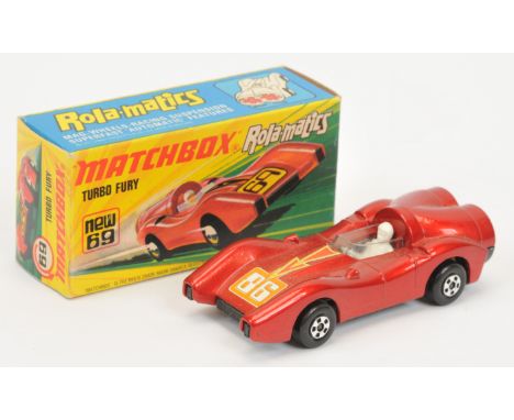 Matchbox Superfast 69b Turbo Fury - metallic red body, rare "86" nose label (from 61a Blue Shark), clear windscreen, gloss bl