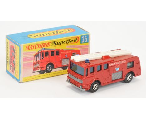 Matchbox Superfast 35a Merryweather Marquis Fire Engine - metallic red body, blue windows and roof lights, grey base, 5-spoke