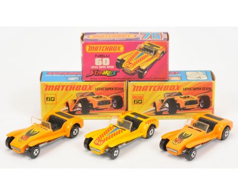 Matchbox Superfast 60b Lotus Super Seven group (1) dark orange body with devil hood label, clear windscreen, black interior, 