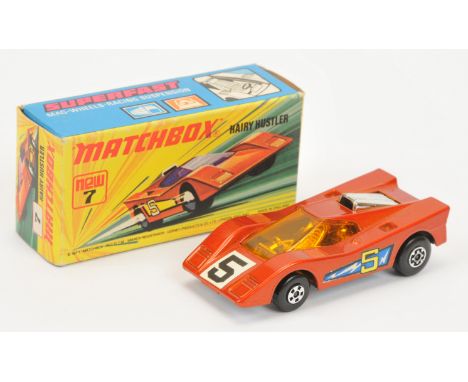 Matchbox Superfast 7b Hairy Hustler - metallic bronze body with blue background racing number 5 labels, dark amber windows, c