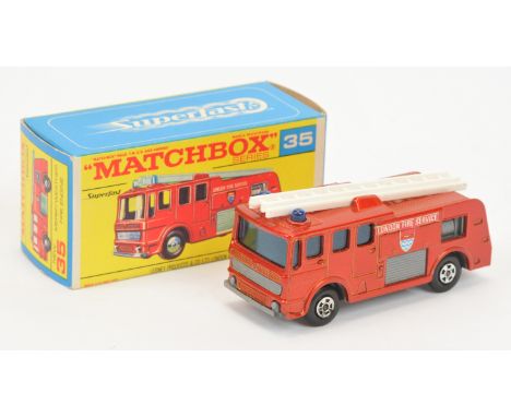 Matchbox Superfast 35a Merryweather Marquis Fire Engine - metallic red body, blue windows and roof lights, grey base, 5-spoke